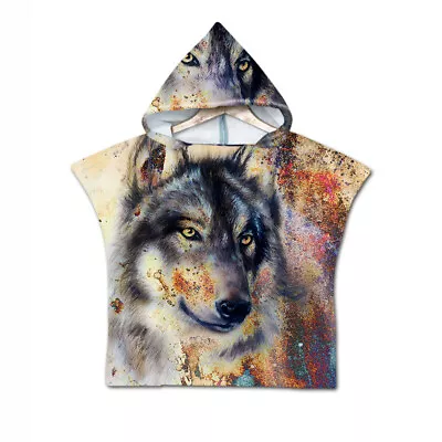 Animal Wolf Moon Unicorn Baby Kids Hooded Towel Poncho Beach Surf Pool Swim Gift • £15.59