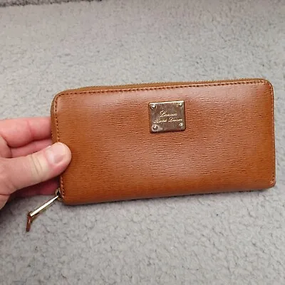 Lauren Ralph Lauren Leather Wallet RL Sloan Gold Plate British Tan Zip Around • $36.85