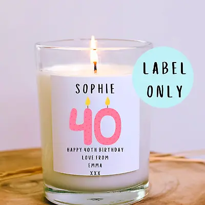 Personalised 40th Birthday Candle Label Personalised 40th Birthday Gift • £2.79