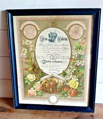 German 1885 Framed Antique Wedding Marriage Certificate State Of Michigan Litho • $34.99