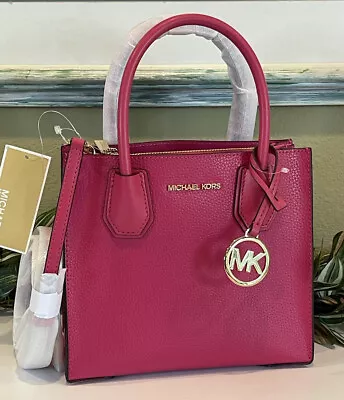 Michael Kors Mercer Small Messenger Crossbody Satchel Bag Electric Pink Leather • $114.99