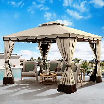 10'x12' Outdoor Canopy Gazebo Double Roof Patio Fabric Mosquito Netting Curtain • $235.66