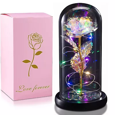 Beauty Rose GiftsEternal Roses Forever Galaxy Flower Lights In Glass Dome Gift • $22.89