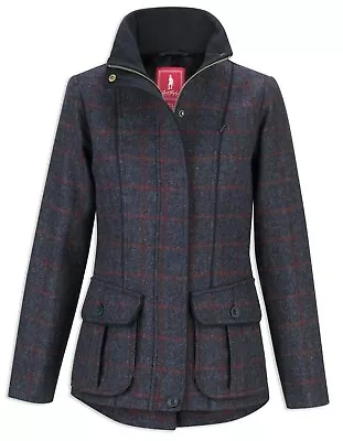Jack Murphy Prue Navy Herringbone Check Tweed Jacket Size Uk 8 • £99.90