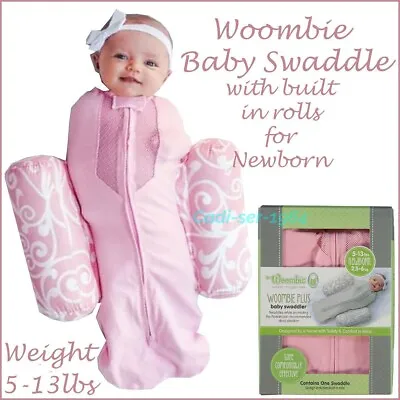 Baby Swaddle Woombie Plus 5-13 Lbs Pink Swaddle Grow Bag With Built In Rolls NEW • £22.95