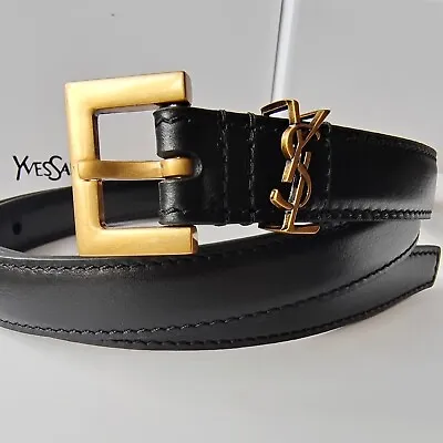 $113.50 • Buy Yves Saint Laurent YSL Women Authentic Black Belt Leather Gold Buckle 85
