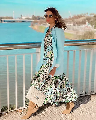 H&M Trend Black Blue Green Floral Midi Long Sleeve Shirt Dress Size XS 6 8 10 • $29.87