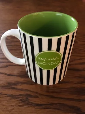 Step Aside Monday Weekday Coffee Mug Stoneware Green Black Stripes 14oz $16 NWT • $10