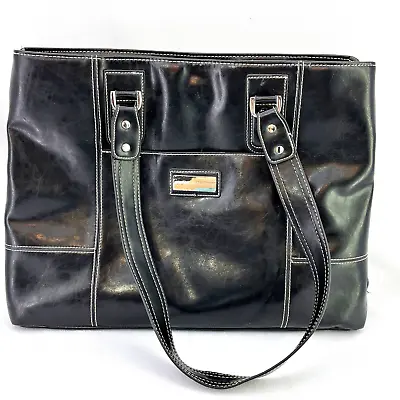 Franklin Covey HHG Black Leather Tote Briefcase Bag Purse Heritage Travelware • $49.99