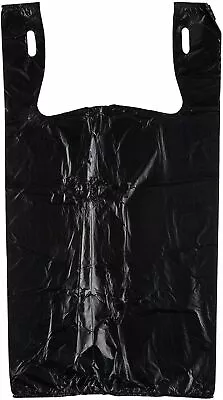 Bags 1/6 Large 21 X 6.5 X 11.5 BLACK T-Shirt Plastic Grocery Shopping Bags F&S • $8.99