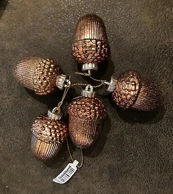 Crate & Barrel 5 Acorn Ornament Cluster Copper Glitter 2” • $4.99