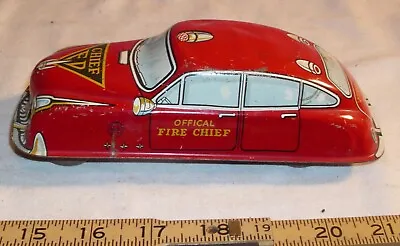 MARX OFFICIAL FIRE CHIEF CAR TIN WIND UP TOY 1940s WORKS • $64.99