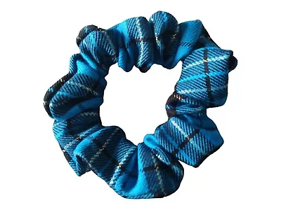 Aqua Blue Tartan Fabric Hair ScrunchieHair TieGifts For Her • £2.50