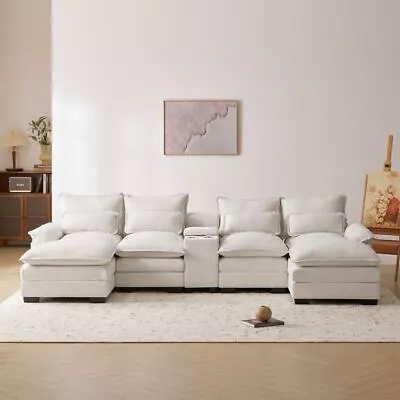 Modern Chenille U-shaped Sofa Couch Cloud Sofa With Console Cupholders USB Ports • $929.99