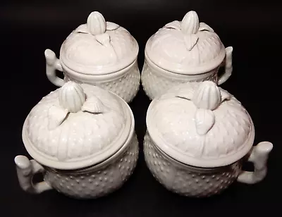 4 Mottahedeh Musee Des Arts Pots De Creme Italy White Strawberry Cups With Lids • $79.95