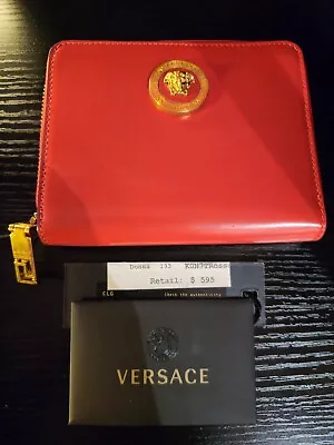 Versace Red Leather Medusa Head Bifold/ID Unisex Wallet NEW Genuine & Authentic • $349.99