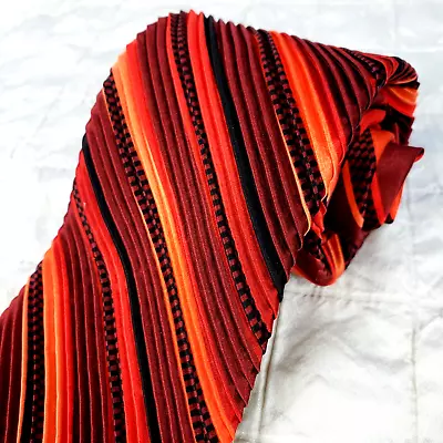 NWOT VITALIANO PANCALDI Black Red Orange Striped PLEATED Silk Print Luxury Tie • $69.99