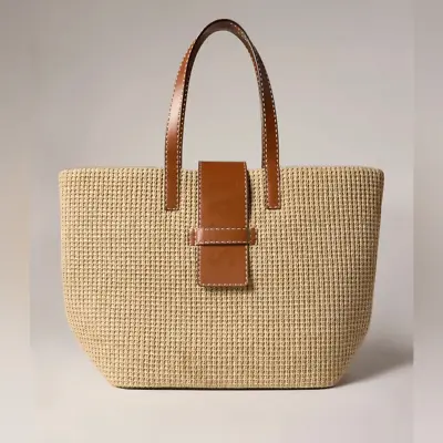 STAUD Brown Mercato Raffia Tote Bag $395 • $239