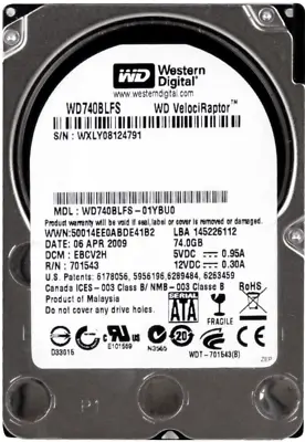 Western Digital VELOCIRAPTOR WD740BLFS 74GB 10000U/Min 16MB SATA II 2.5'' Inch • $175.18