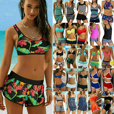 LADY Padded Tankini Set Boy Shorts Swimwear Swimsuit Swimming Costumes Holiday↑ • £11.83