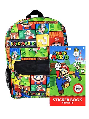 Super Mario Backpack  16  All-Over Print Luigi Toad W/ 4 Sheet Sticker Book Set • $26.99