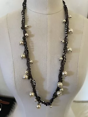 J.Crew Stunning Twisted Brass Chain Pearl Drop Rhinestone Necklace Glam Indie • $28