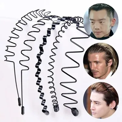 Black Metal Sports Hairband Headband Wave Alice Style Hair Band Unisex Men Women • £2.48