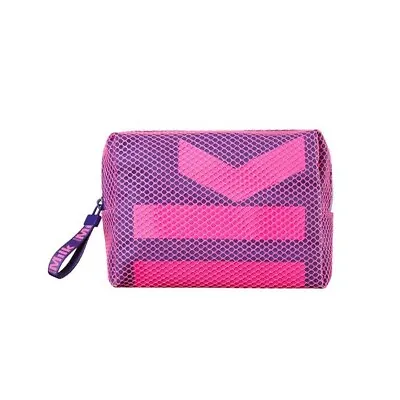 MILK Pink Purple Zipped Makeup Bag Fully Lined Pink Mesh Outer Roomy 16cm Length • £4