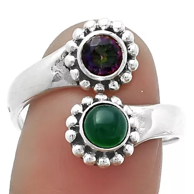 Adjustable Mystic Topaz & Green Onyx 925 Sterling Silver Ring S.9 Jewelry R-1437 • $12.49