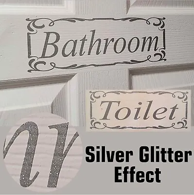 £3.48 • Buy Silver Glitter Bathroom Toilet Glitter Fancy Frame Door Sign Vinyl Decal Sticker