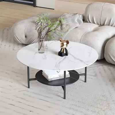 Extra Large Coffee Table Living Room End Side Table Real Marble 2-Tier W/X Base • $129.91