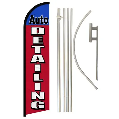 Auto Detailing Windless Banner Swooper Advertising Flag Pole Kit Mechanic RD/BL • $79.95