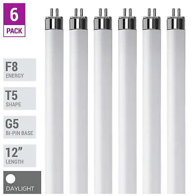 6 Pack F8T5 D 65K Tube 12  Inches 8W Watt T5 Mini Bi 2-Pin G5 6500K Daylight • $14.95