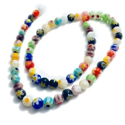 60pcs 1x Strand Mix Design Mix Colour 6mm Millefiori Glass Beads • £3.99