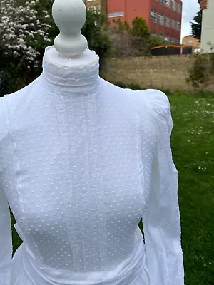 Vintage Laura Ashley White Cotton Edwardian Prairie Wedding Dress Size 12 (8) • £175