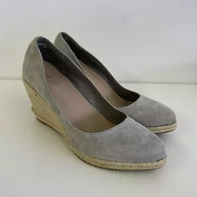 Marks Spencer Collection Suede Wedge Heel Espadrilles Grey Court Size 5 38 • £16