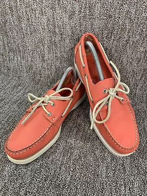 Sebago Docksides Boat Deck Shoes Coral Pink Leather Sailing Mens Size UK 8 EU 42 • £35