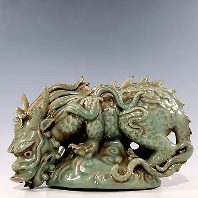 9.2  Song Dynasty Old Antique Ru Kiln Porcelain Cyan Glaze Animal Dragon Statue • $644.99