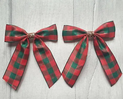 Christmas Handmade Tartan Hair Bow Red And  Green Clip Set Accessories • £3