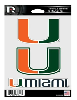 Miami Hurricanes NCAA Triple Spirit Stickers / Decals  3 Pack *Free Shipping • $7.97