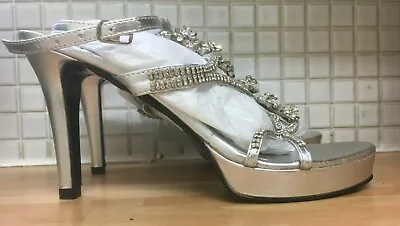 Unze London Heavily Embellished Bridal Evening Sandals 4/37 NEW* €73.90 Silver • £29.99