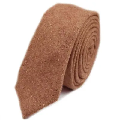 £11.99 • Buy Luxury Gentlemens Country Brown Dark Beige Plain Tie Tweed Wool Style Skinny