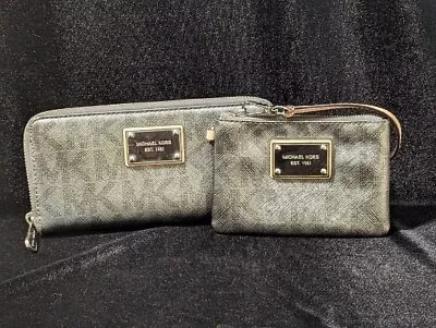 Michael Kors Silver Monogram Coated Canvas Zip Around Wallet And Coin Purse  • $65