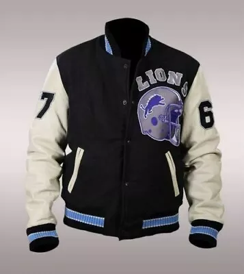 Beverly Hills Cop Axel Foley Detroit Lions Vintage Wool - Leather Sleeves Jacket • $77.32