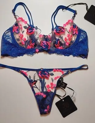 $269 • Buy Brand  New Honey Birdette Whitney Sapphire Bra Size 12B & Thong  Size XS