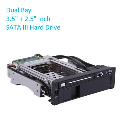 Dual Bay 3.5 +2.5  SATA III Hard Drive HDD&SSD Internal Mobile Rack Tray Caddy • £46.62