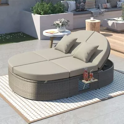 Outdoor Patio Chaise Lounge Adjustable 2-Person Sunbed With 2 Foldable Cup Trays • $569.99