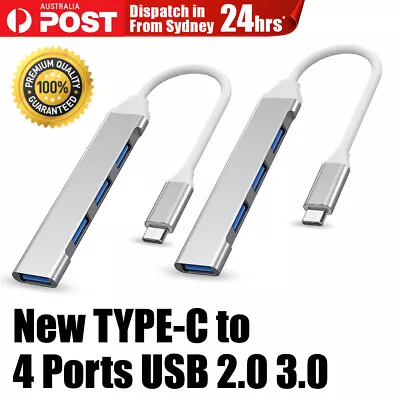 New 4 Ports Type C USB-C Fast Hub USB 2.0 3.0 Hub Adapter For MacBook IMac AU  • $14.24