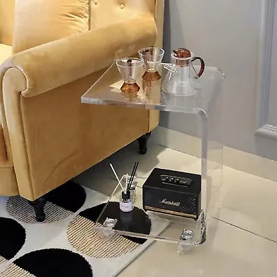 Acrylic Movable Clear Bedside Table C-Shaped End Table Snack Table On Wheels • $83.95