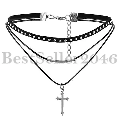 Retro Gothic Black Velvet Choker Collar Cross Pendant Chain Necklace Jewelry • $8.36